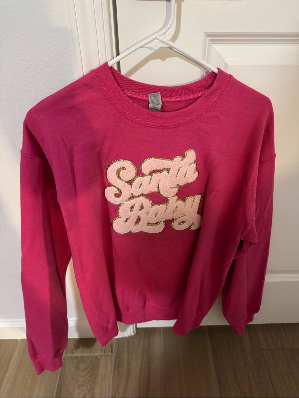 Gildan Hot Pink Crewneck Sweatshirt with Gold-Trimmed Pink Script